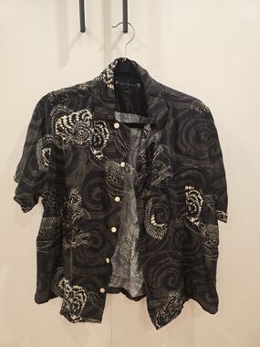 All Saints Black Shirt with Ivory Dragon Print